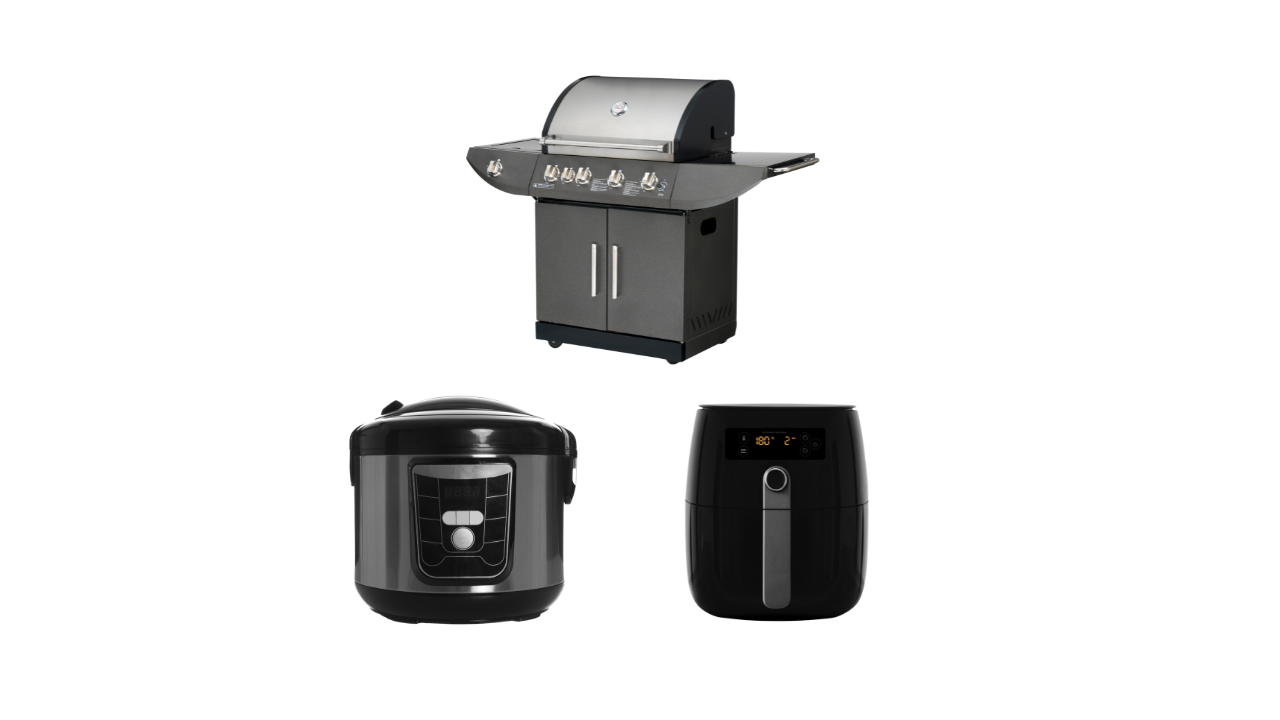 A grill, slow cooker, and air fryer, all great alternatives to cooking on a stove during the summer.