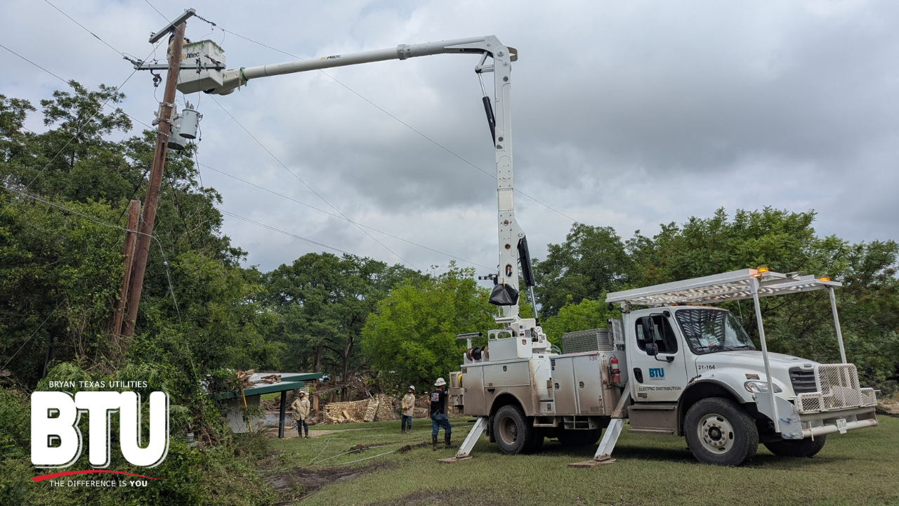 A BTU truck and crew assists with disaster recovery in the Texas Hill Country