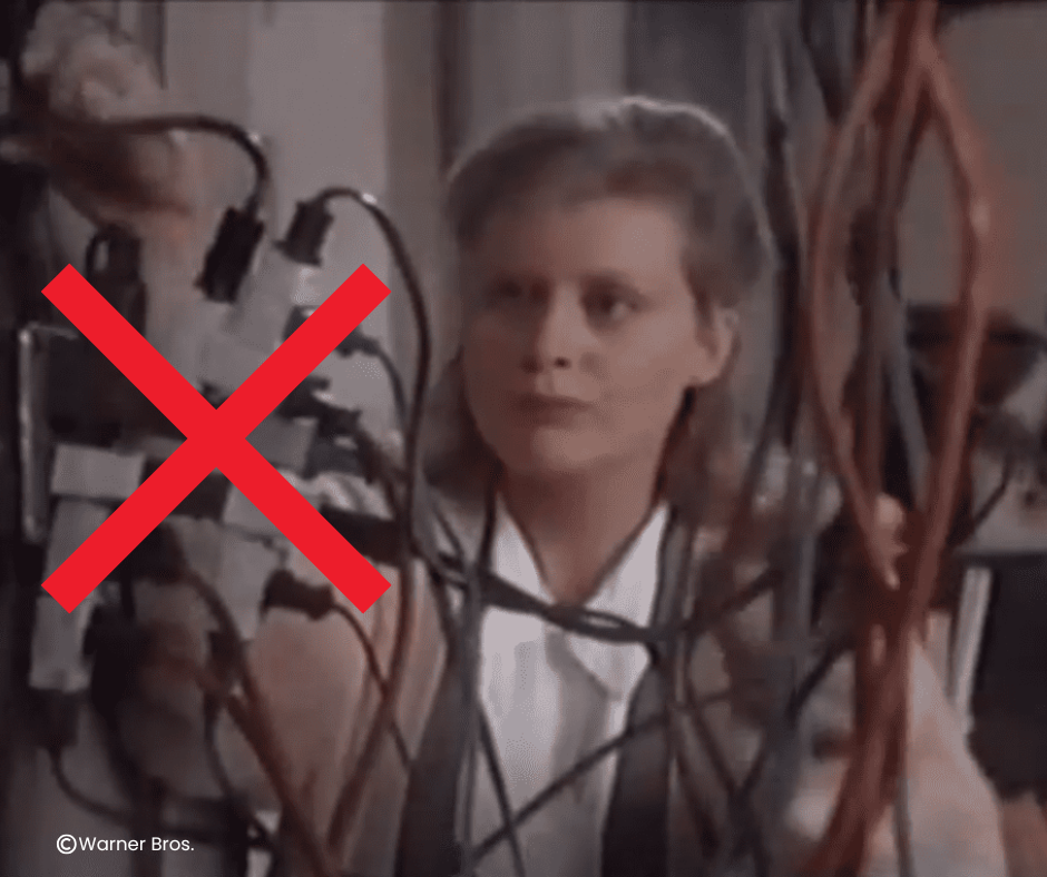 Do not overload circuits, image from National Lampoon's Christmas Vacation with too many plugs in one outlet