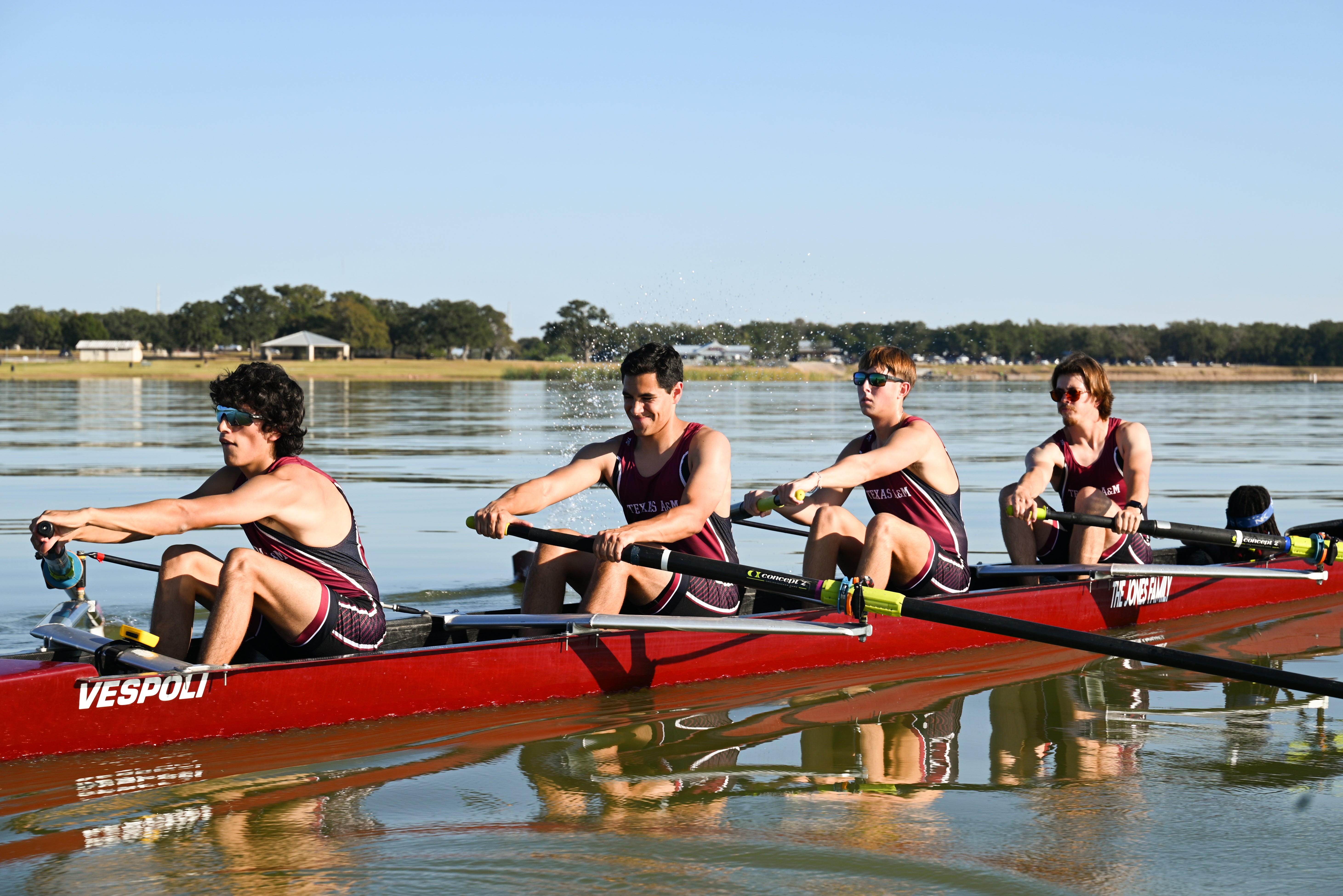 Members of the Texas A&M crew club practice at Lake Bryan