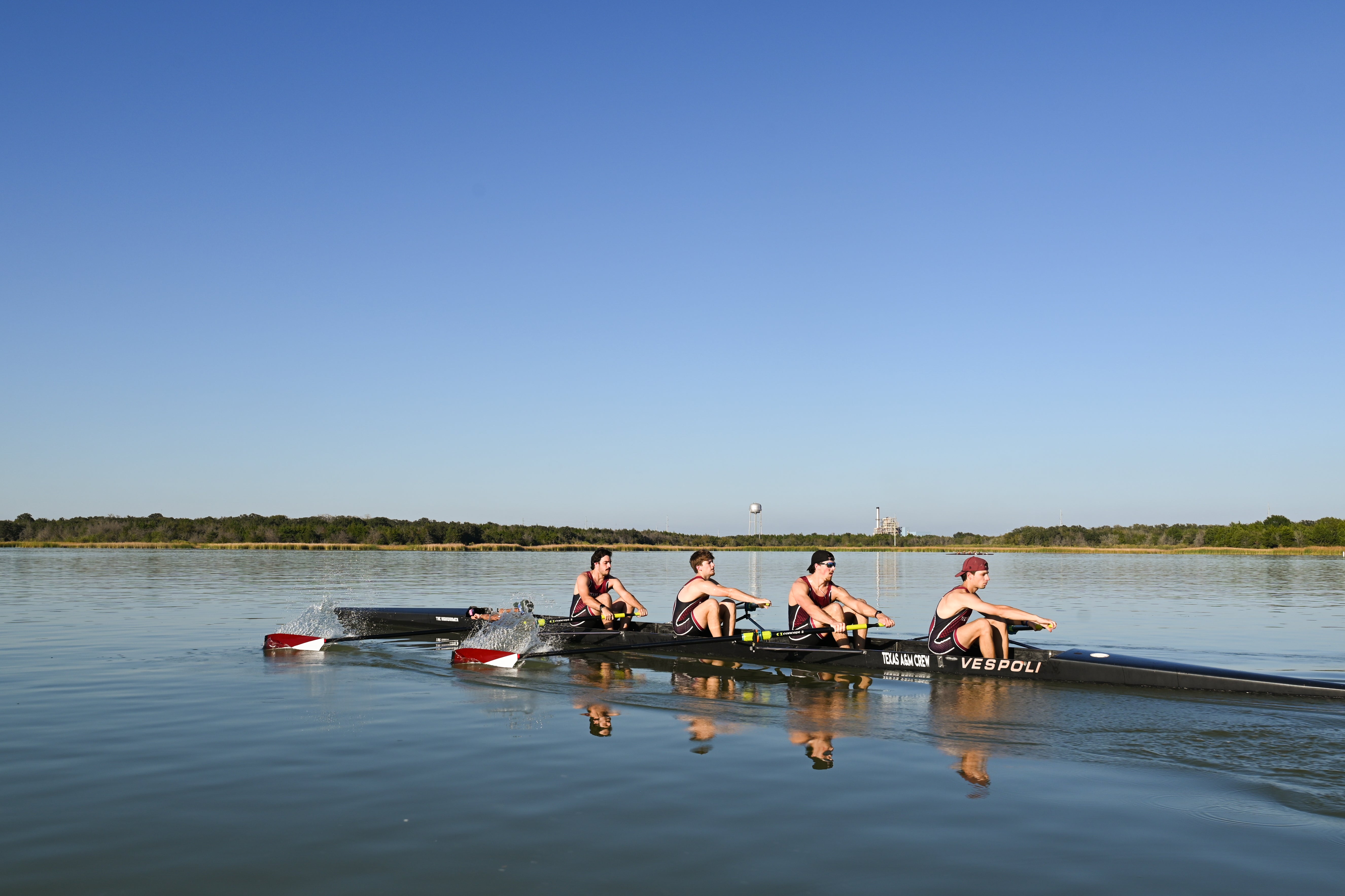 Members of the Texas A&M crew club practice at Lake Bryan