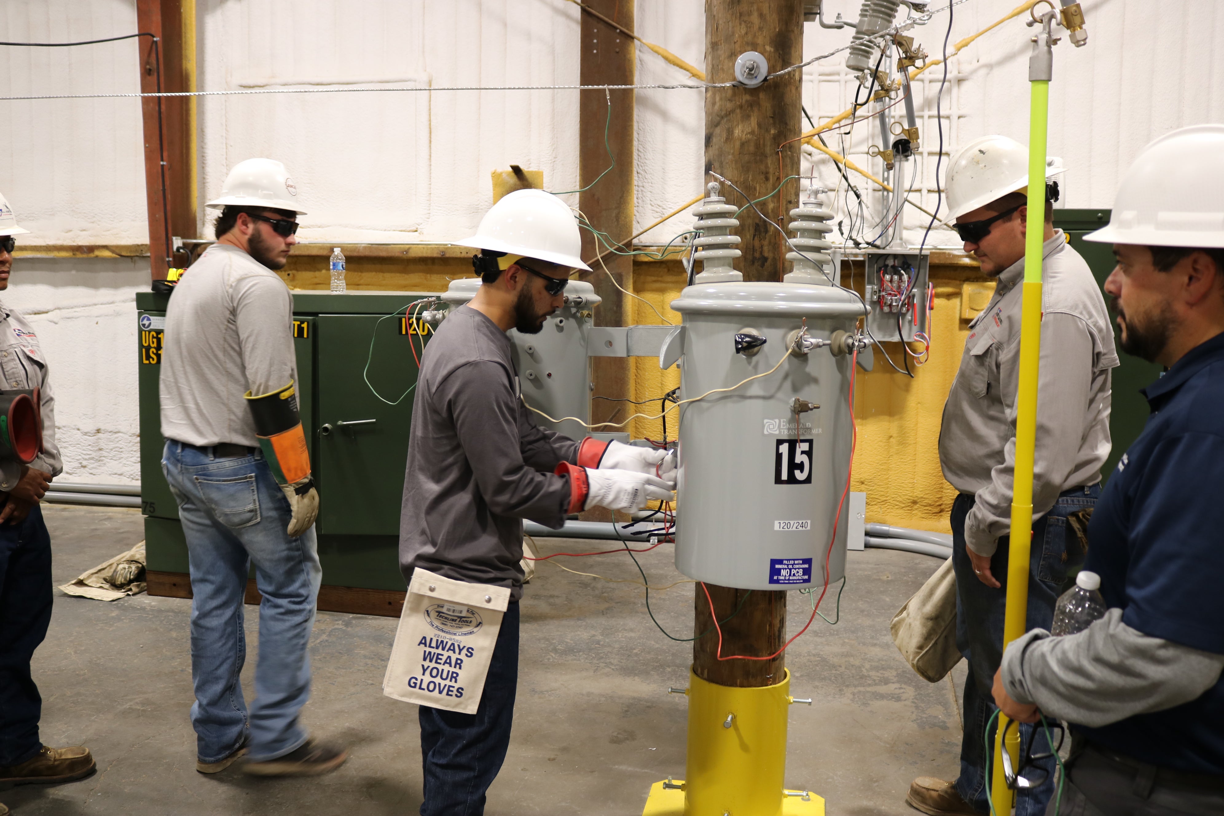 Line workers train at the TEC Transformer school that took place at BTU's new training facility in April 2026