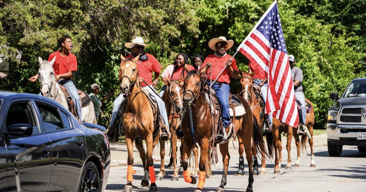 horseback riders ride in the annual Juneteenth parade in Bryan, Texas