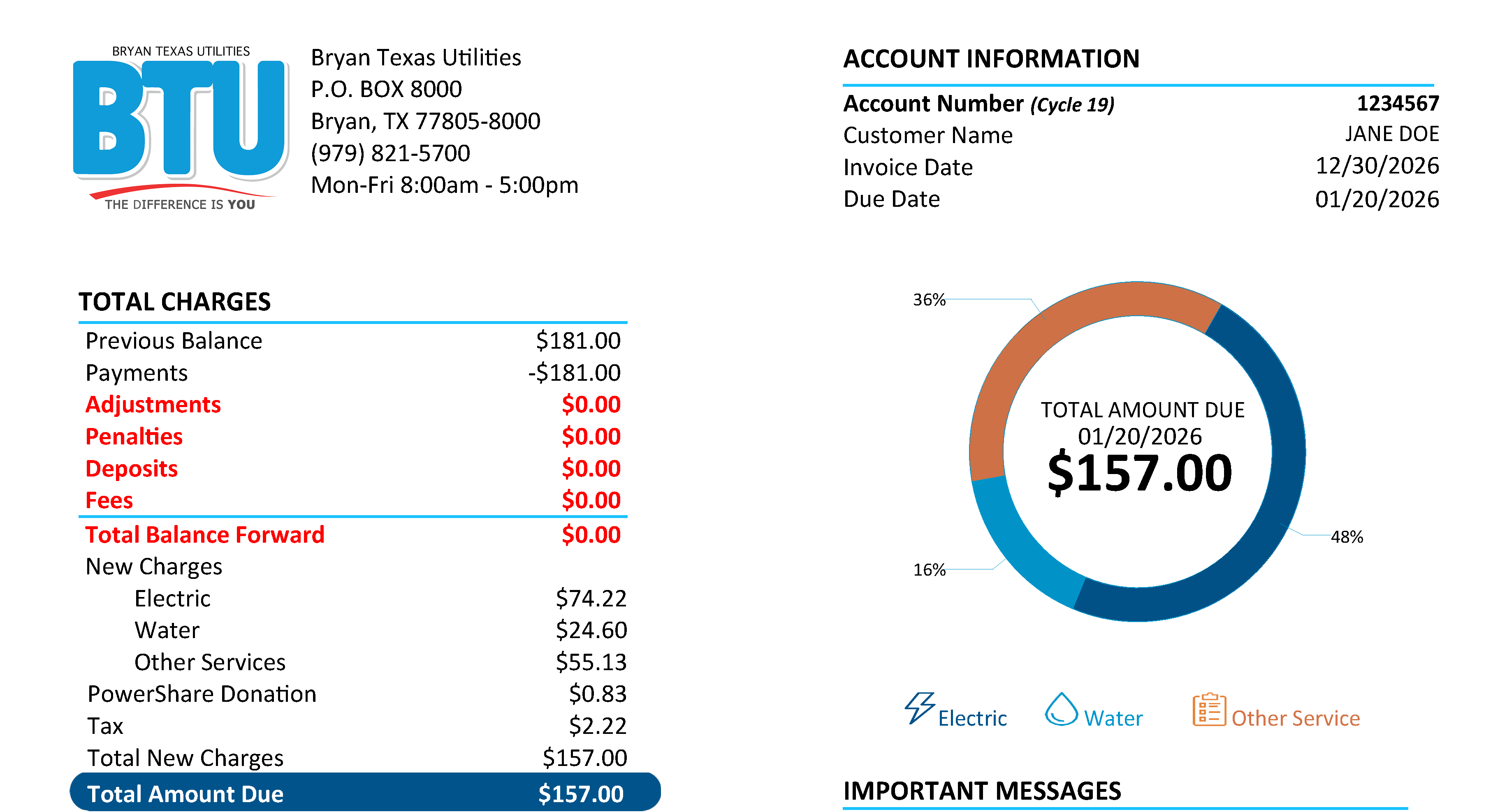 Screenshot of BTU's bill print