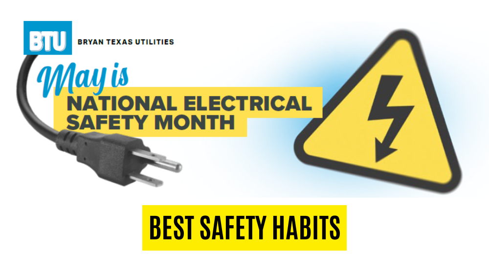 Graphic for National Safety Month featuring a power plug, electrical hazard symbol, and the words "Best Safety Hazards."